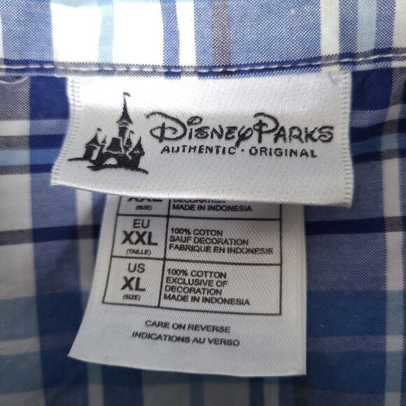 Disney Parks Shirt Mens XL Blue Plaid Embroidered Mickey Mouse Button Up - Picture 4 of 14